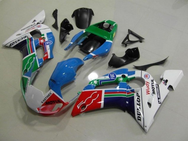 1998-2002 Blue White Green Red Wudy Motul Dunlop Yamaha YZF R6 Bike Fairings UK Factory 1998-2002 Blue White Green Red Wudy Motul Dunlop Yamaha YZF R6 Bike Fairings UK Factory