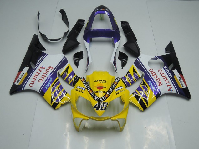 2001-2003 Yellow White Nastro Azzurro Honda CBR600 F4i Motorbike Fairing UK Factory 2001-2003 Yellow White Nastro Azzurro Honda CBR600 F4i Motorbike Fairing UK Factory