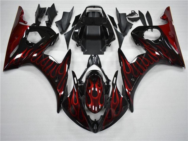 2003-2005 Black Red Flame Yamaha YZF R6 Motorcycle Fairing UK Factory 2003-2005 Black Red Flame Yamaha YZF R6 Motorcycle Fairing UK Factory