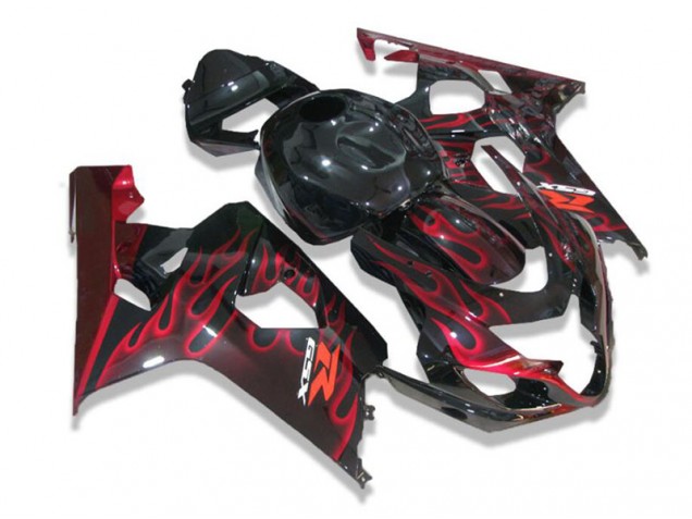 2004-2005 Black Red Flames Suzuki GSXR 600/750 Motorcycle Fairing UK Factory 2004-2005 Black Red Flames Suzuki GSXR 600/750 Motorcycle Fairing UK Factory