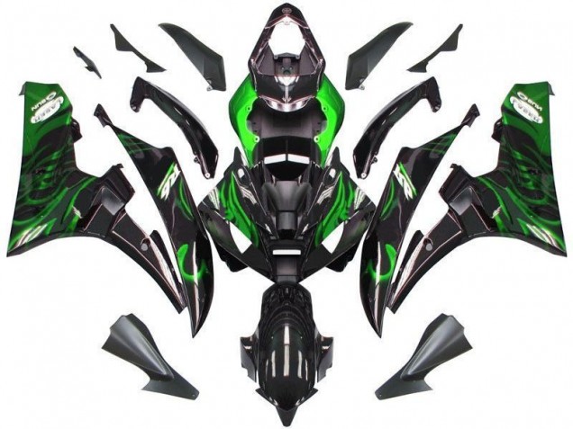 2006-2007 Black Green Flame Yamaha YZF R6 Bike Fairing Kit UK Factory 2006-2007 Black Green Flame Yamaha YZF R6 Bike Fairing Kit UK Factory