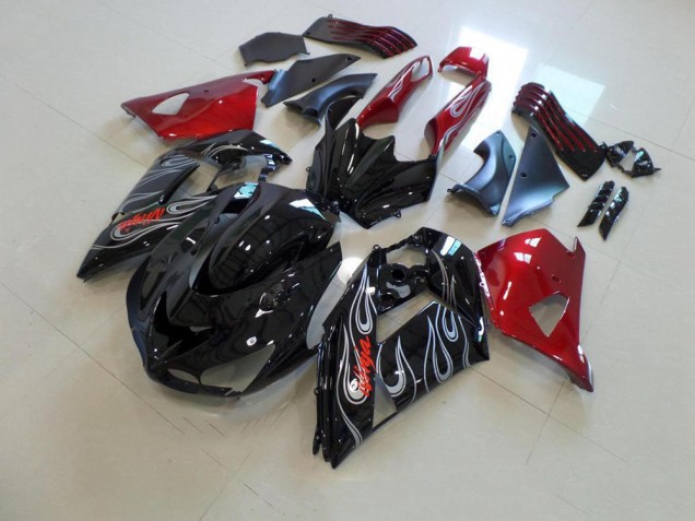 2006-2011 Black Nd Red Silver Flame Kawasaki ZX14R ZZR1400 Motorbike Fairing UK Factory 2006-2011 Black Nd Red Silver Flame Kawasaki ZX14R ZZR1400 Motorbike Fairing UK Factory