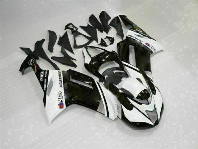 2007-2008 Black White Kawasaki ZX6R Bike Fairings UK Factory