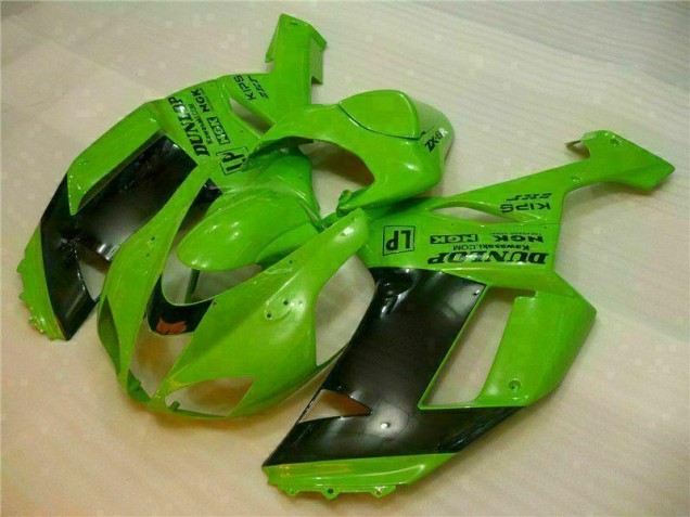 2007-2008 Green Black Dunlop Kawasaki ZX6R Motorbike Fairing Kits UK Factory