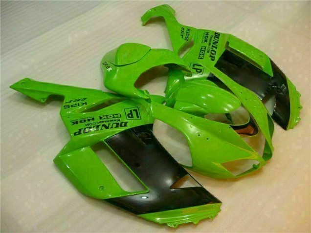 2007-2008 Green Black Dunlop Kawasaki ZX6R Motorbike Fairing Kits UK Factory