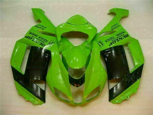 2007-2008 Green Black Dunlop Kawasaki ZX6R Motorbike Fairing Kits UK Factory