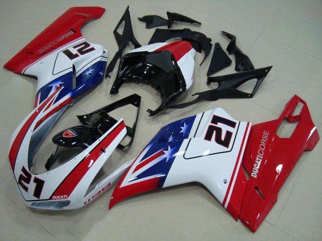 2007-2014 Black White Red 21 Ducati 848 1098 1198 Motor Fairings UK Factory 2007-2014 Black White Red 21 Ducati 848 1098 1198 Motor Fairings UK Factory