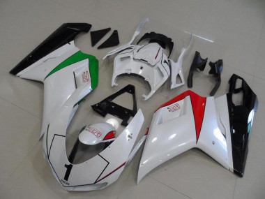 2007-2012 Peral White with Italy Flag Ducati 848 1098 1198 Motorcycle Fairings MF4034 UK Factory