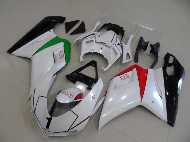 2007-2014 Peral White with Italy Flag Ducati 848 1098 1198 Motorcycle Fairings Kit UK Factory 2007-2014 Peral White with Italy Flag Ducati 848 1098 1198 Motorcycle Fairings Kit UK Factory