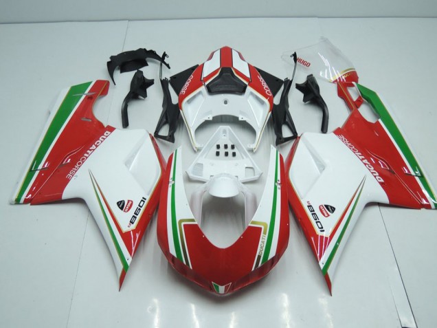 2007-2014 White and Red with Green Stripe Ducati 848 1098 1198 Motorcylce Fairings UK Factory 2007-2014 White and Red with Green Stripe Ducati 848 1098 1198 Motorcylce Fairings UK Factory