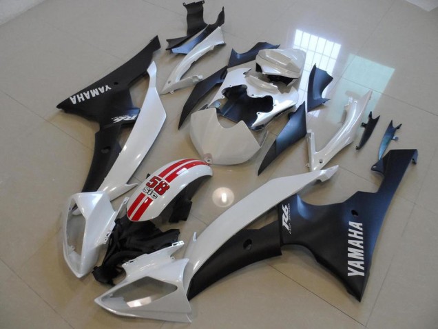 2008-2016 Pearl White and Black 58 Sic Yamaha YZF R6 Bike Fairing UK Factory 2008-2016 Pearl White and Black 58 Sic Yamaha YZF R6 Bike Fairing UK Factory