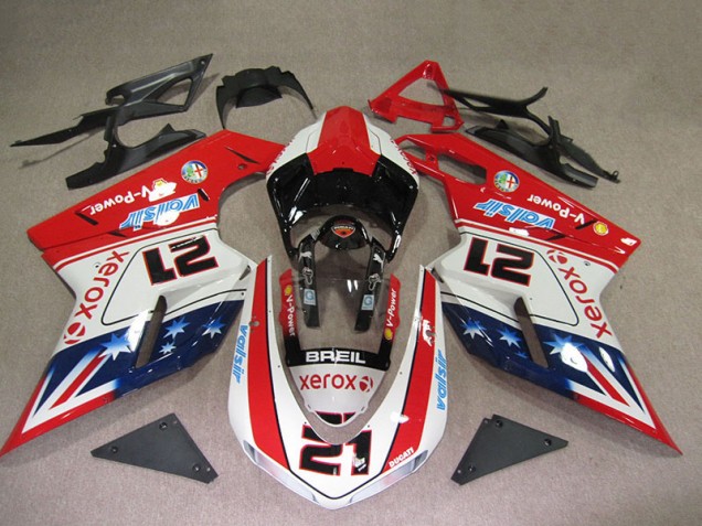 2007-2014 Red White Breil Xerox 21 Ducati 1098 Motorbike Fairings UK Factory 2007-2014 Red White Breil Xerox 21 Ducati 1098 Motorbike Fairings UK Factory