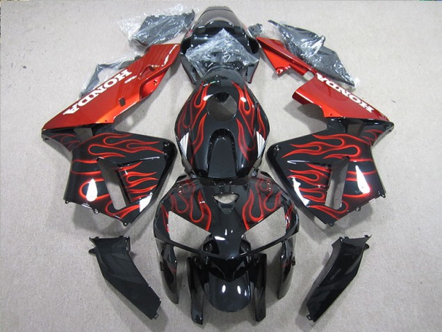 2005-2006 Black Red Flame Honda CBR600RR Motorcycle Fairings Kits UK Factory 2005-2006 Black Red Flame Honda CBR600RR Motorcycle Fairings Kits UK Factory