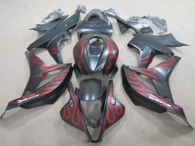 2007-2008 Black with Red Flame Honda CBR600RR Motorcylce Fairings UK Factory