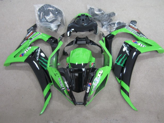 2011-2015 Black Green Touch4 Monster Kawasaki ZX10R Motorbike Fairing Kits UK Factory 2011-2015 Black Green Touch4 Monster Kawasaki ZX10R Motorbike Fairing Kits UK Factory