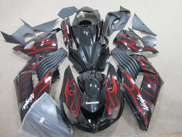 2006-2011 Black Red Flame Ninja Kawasaki ZX14R ZZR1400 Motorcyle Fairings UK Factory