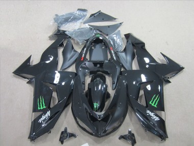 2007-2008 Black Ninja Green Monster Kawasaki ZX6R Bike Fairing Kit UK Factory