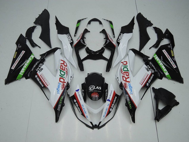 2013-2018 Black White Rapid Hager Kawasaki ZX6R Motorbike Fairing UK Factory 2013-2018 Black White Rapid Hager Kawasaki ZX6R Motorbike Fairing UK Factory