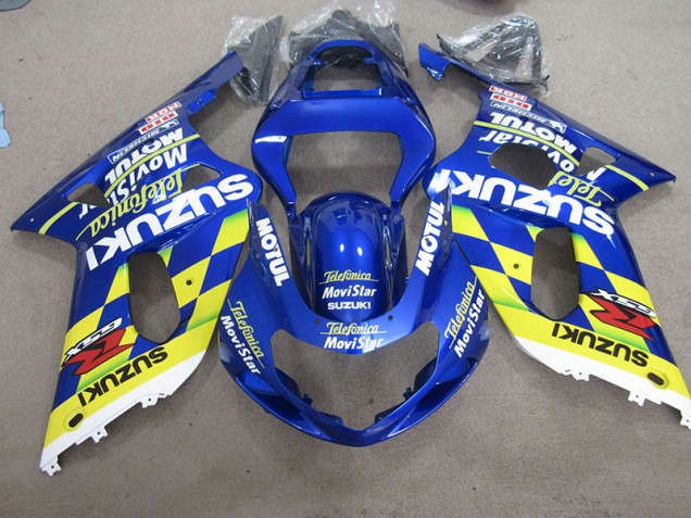 2001-2003 Blue Yellow Telefumia Movistar Suzuki GSXR600 Motor Bike Fairings UK Factory 2001-2003 Blue Yellow Telefumia Movistar Suzuki GSXR600 Motor Bike Fairings UK Factory