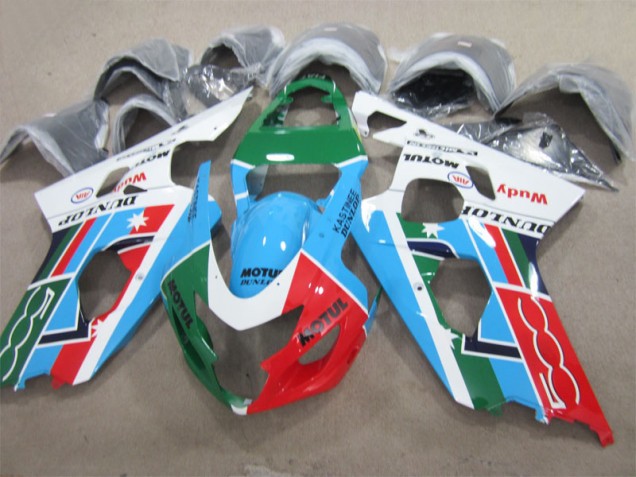 2004-2005 Blue Green Red Motul Suzuki GSXR600 Motorcycle Fairing UK Factory 2004-2005 Blue Green Red Motul Suzuki GSXR600 Motorcycle Fairing UK Factory