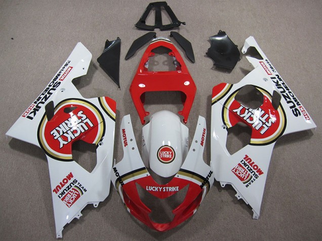 2004-2005 Red White Lucky Strike Motul Suzuki GSXR600 Motorcycle Replacement Fairings UK Factory 2004-2005 Red White Lucky Strike Motul Suzuki GSXR600 Motorcycle Replacement Fairings UK Factory