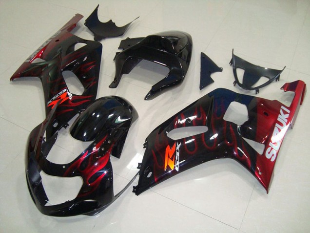 2001-2003 Black Red Flame Suzuki GSXR750 Bike Fairing Kit UK Factory 2001-2003 Black Red Flame Suzuki GSXR750 Bike Fairing Kit UK Factory