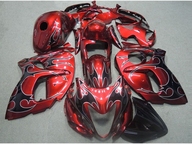1996-2007 Red with Black Flame Suzuki GSXR1300 Hayabusa Motorcycle Fairings Kits UK Factory 1996-2007 Red with Black Flame Suzuki GSXR1300 Hayabusa Motorcycle Fairings Kits UK Factory