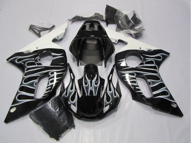 1998-2002 Black White Flame Yamaha YZF R6 Motorcycle Fairing UK Factory 1998-2002 Black White Flame Yamaha YZF R6 Motorcycle Fairing UK Factory