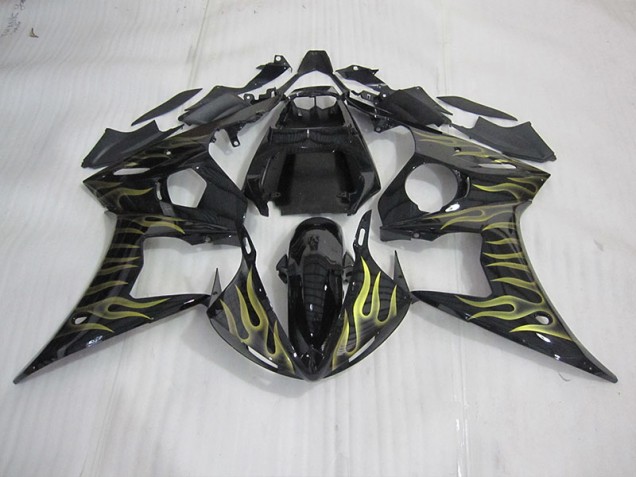 2003-2005 Black with Yellow Flame Yamaha YZF R6 Motorcycle Bodywork UK Factory 2003-2005 Black with Yellow Flame Yamaha YZF R6 Motorcycle Bodywork UK Factory